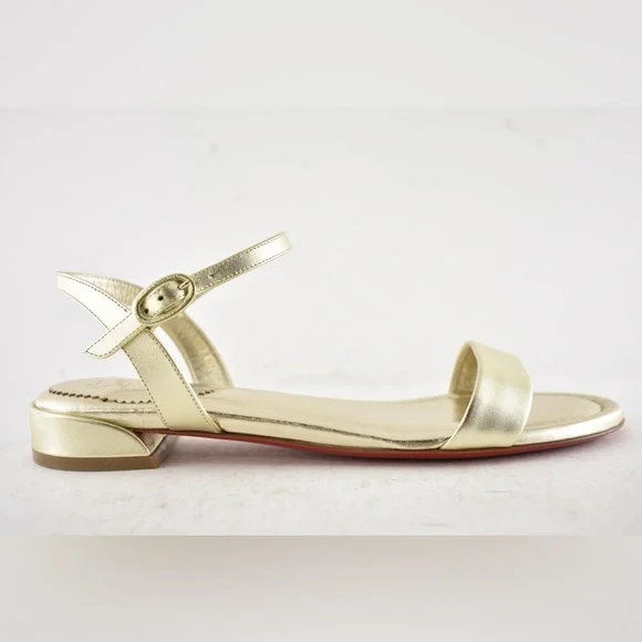 Christian Louboutin Sweet Jane Sandal Flat Platine Gold Leather Ankle Strap 40.5